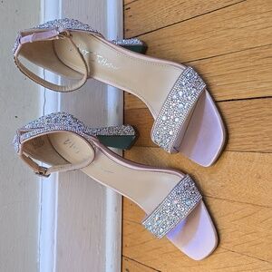 Betsey Johnson,SB-Dani Crystal Embellished Square Toe Heels, Champagne, EUC, 7.5